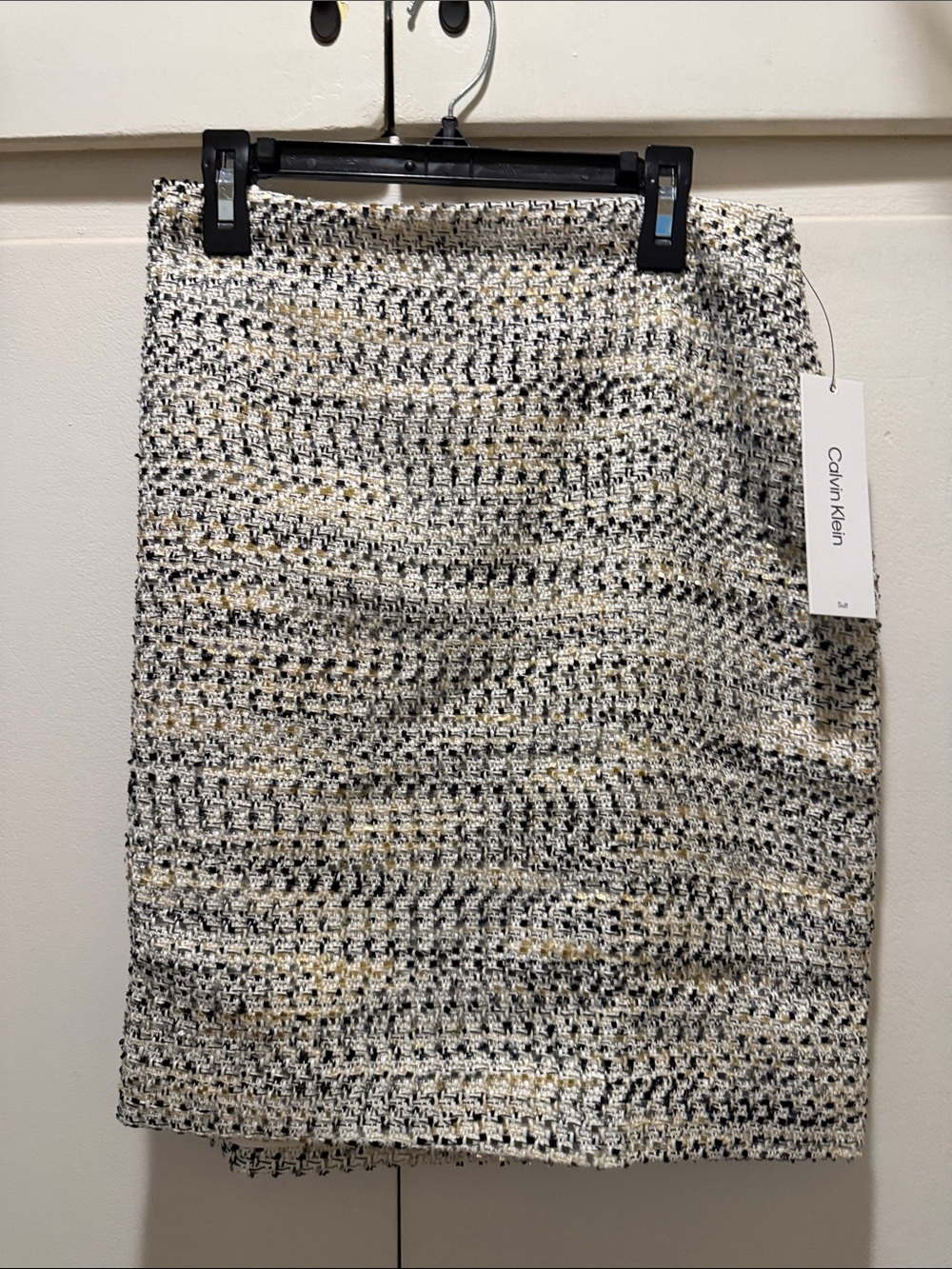 Calvin Klein Black, Cream & Yellow Tweed Pencil Skirt